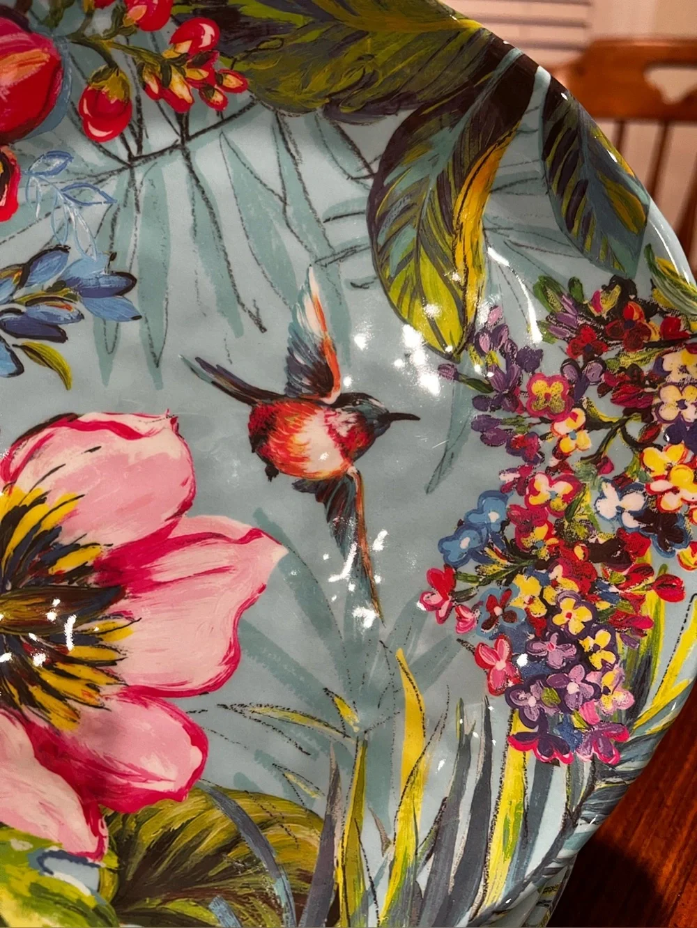 Pier 1 Exclusive Melamine Tropical Hummingbird Floral Plates 8.5 Inch Set of 4